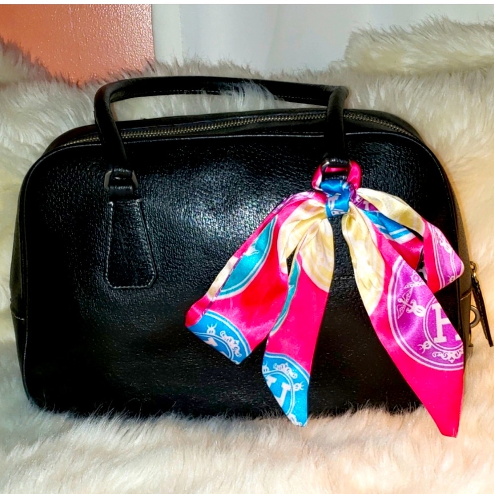Prada Vintage Black Grained Bowling Shoulder Bag